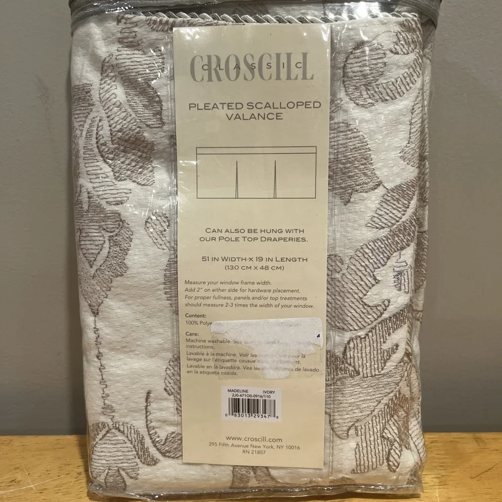 Croscill Madeline Pleated Scalloped Valance Ivory‎ Embroidered 51x19